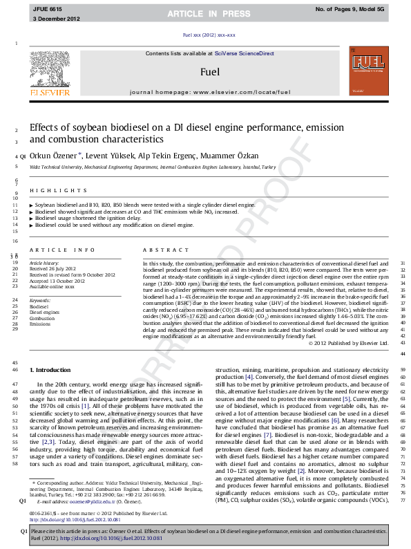 (PDF) Effects of soybean biodiesel on a DI diesel engine performance ...