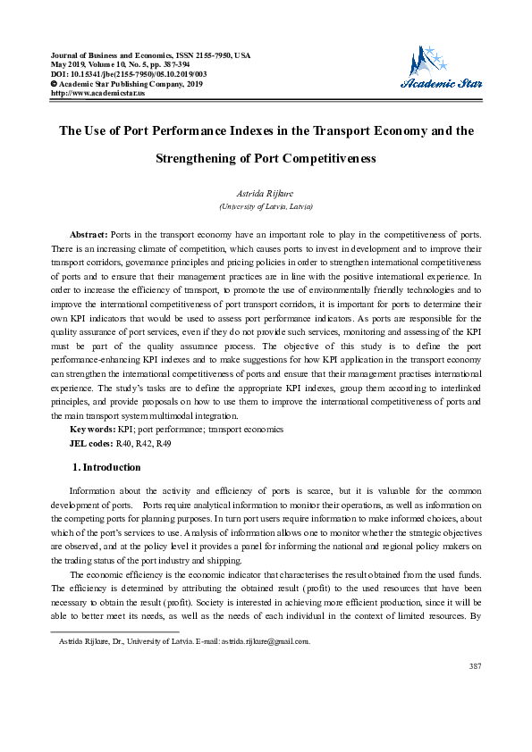 (PDF) The Use of Port Performance Indexes in the Transport Economy and ...