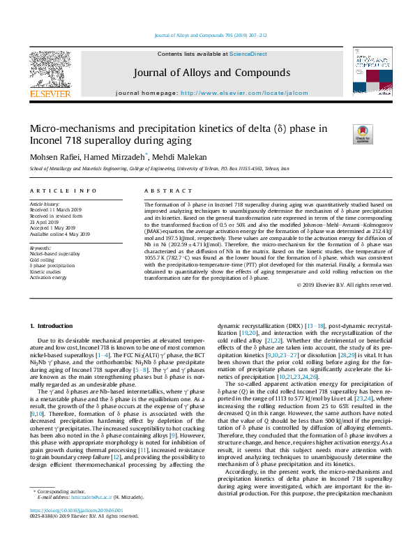 (PDF) Micro-mechanisms and precipitation kinetics of delta (δ) phase in ...