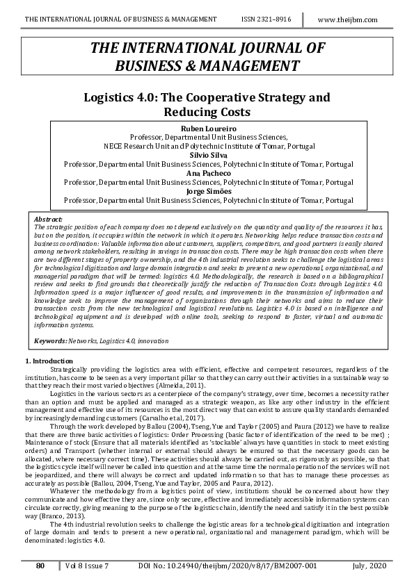 (PDF) Logistics 4.0: The Cooperative Strategy and Reducing Costs