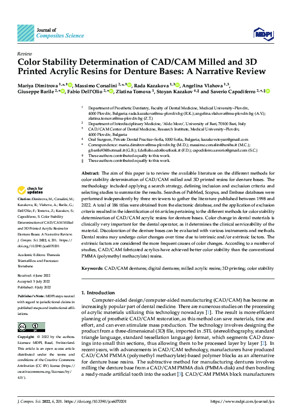 (PDF) Color Stability Determination of CAD/CAM Milled and 3D Printed ...