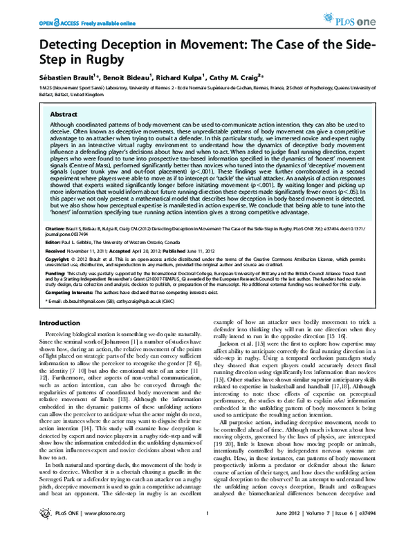 (PDF) Detecting Deception in Movement: The Case of the Side-Step in Rugby