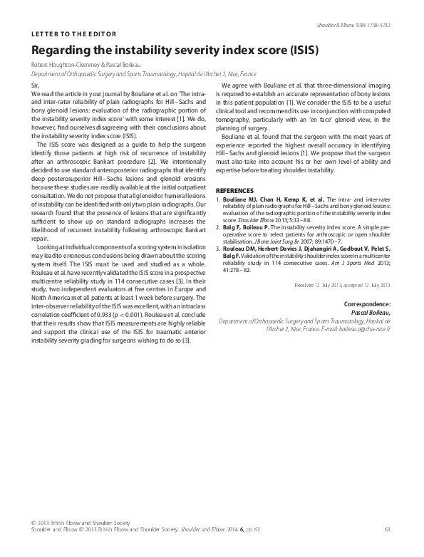 (PDF) Regarding the instability severity index score (ISIS)