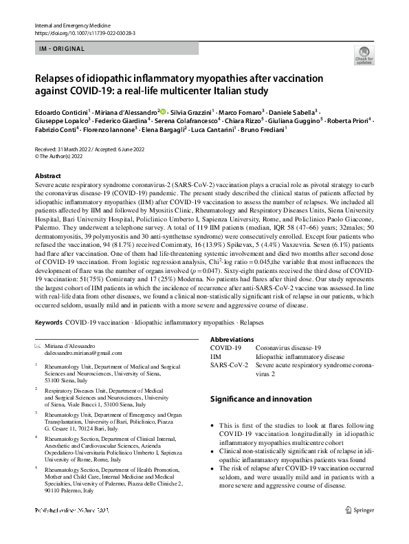 (PDF) Relapses of idiopathic inflammatory myopathies after vaccination ...