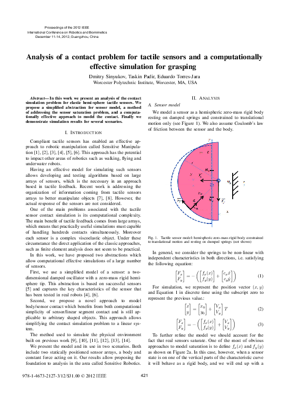 (PDF) Analysis of a contact problem for tactile sensors and a ...