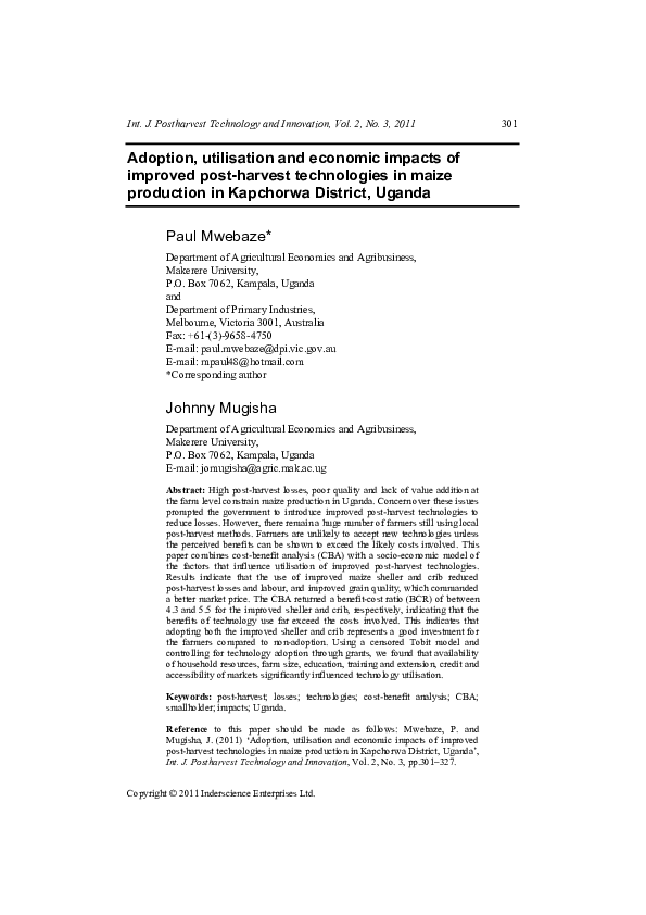 (PDF) Adoption, utilisation and economic impacts of improved post ...
