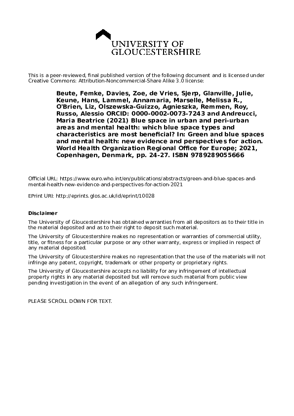 (PDF) Blue space in urban and periurban areas and mental health which