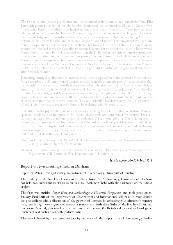 (PDF) Report on two meetings held in Durham