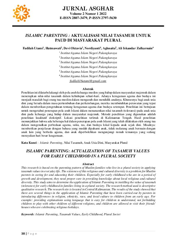 (PDF) Islamic Parenting: Actualization of Tasamuh Values for Early ...