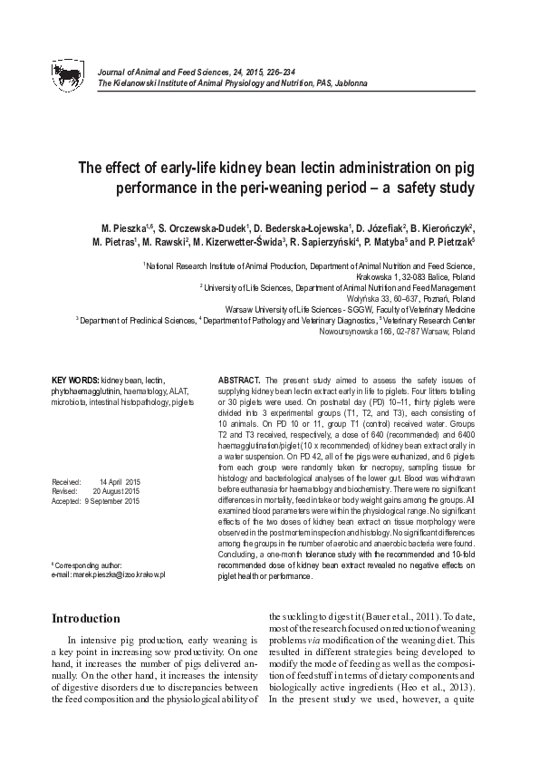 (PDF) The effect of earlylife kidney bean lectin administration on pig