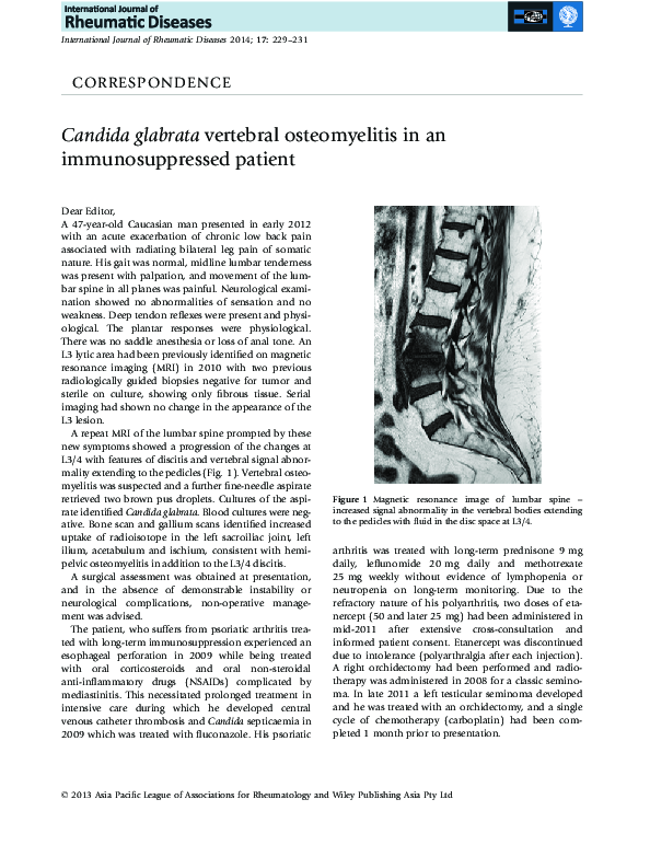(PDF) Candida glabratavertebral osteomyelitis in an immunosuppressed