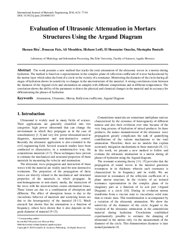 (PDF) Ultrasound monitoring of a mortar hydration using Argand Diagram