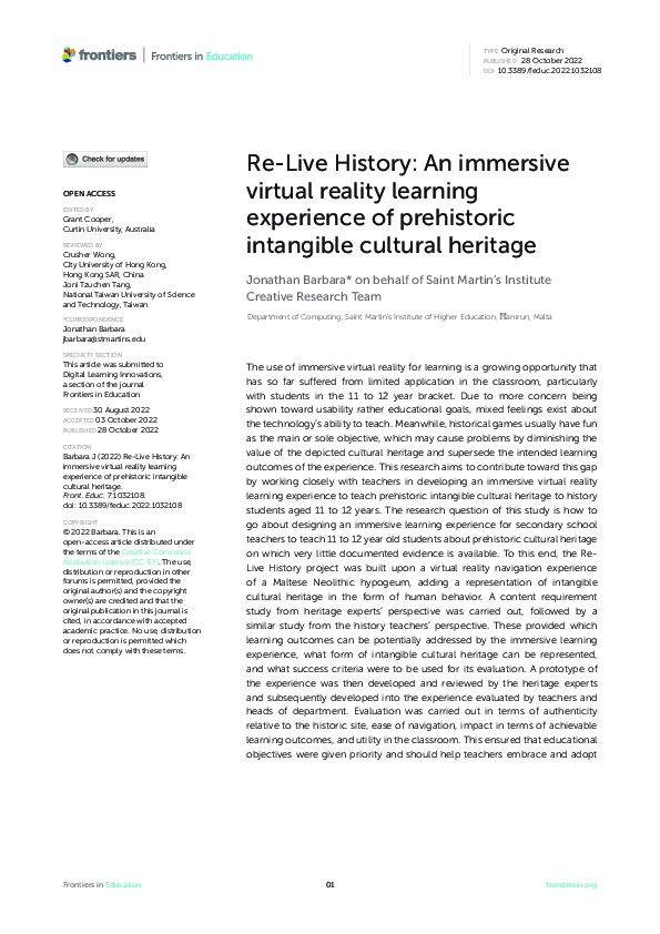 Pdf Re Live History An Immersive Virtual Reality Learning Experience