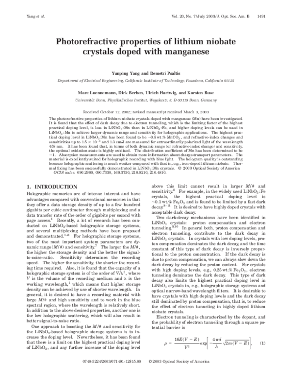 (PDF) Photorefractive properties of lithium niobate crystals doped with ...