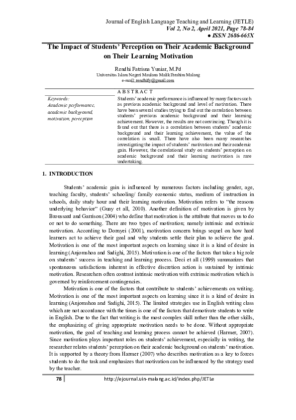 (PDF) The Impact of Students’ Perception on their Academic Background ...