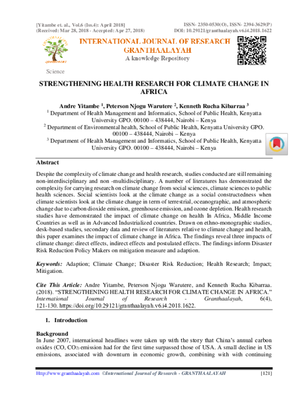 (PDF) Strengthening Health Research for Climate Change in Africa