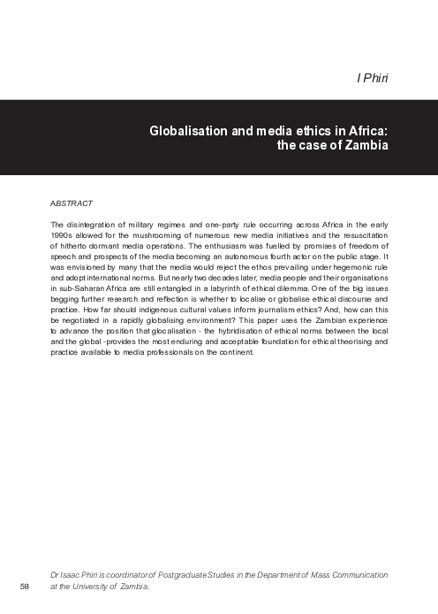 (PDF) Globalisation and media ethics in Africa