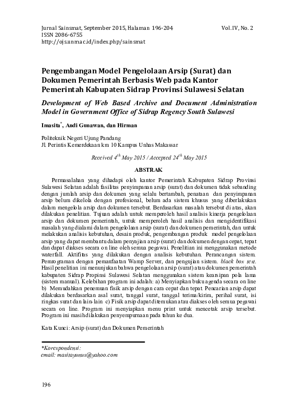 (PDF) Pengembangan Model Pengelolaan Arsip (Surat) dan Dokumen