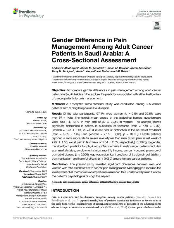 (PDF) Gender Difference in Pain Management Among Adult Cancer Patients ...