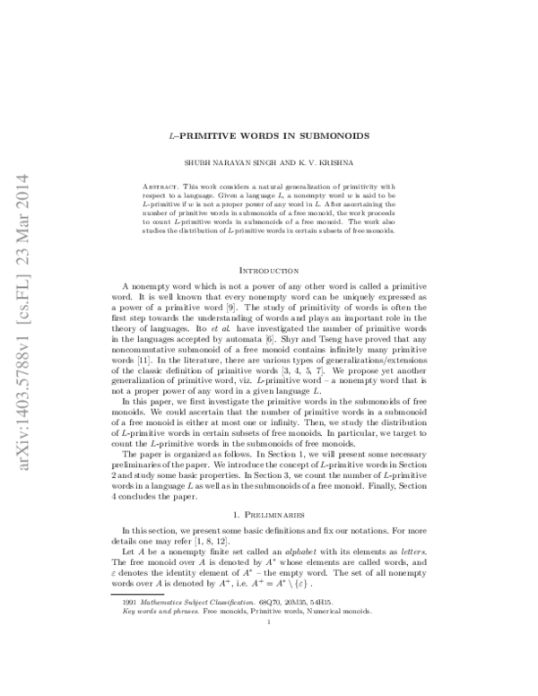 (PDF) L-Primitive Words in Submonoids