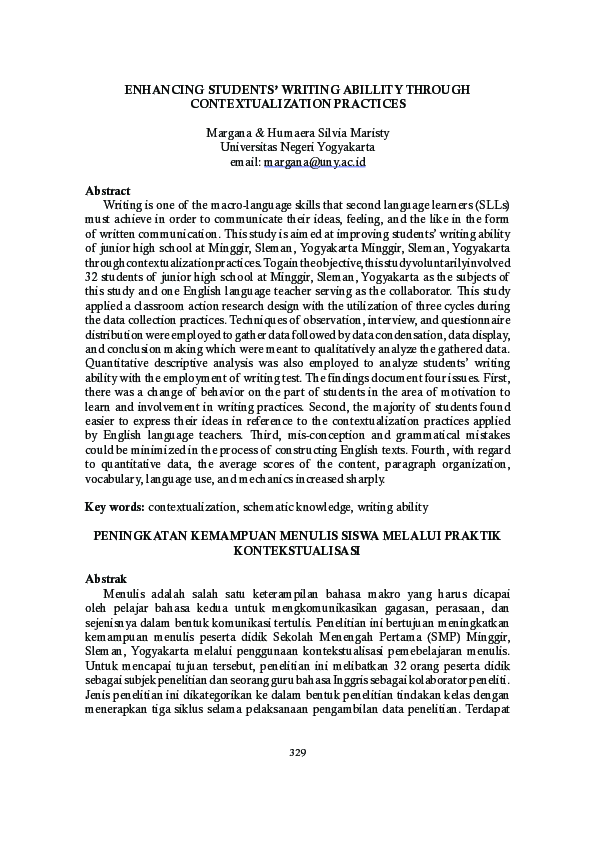 (PDF) Enhancing Student's Writing Ability Through Contextualization