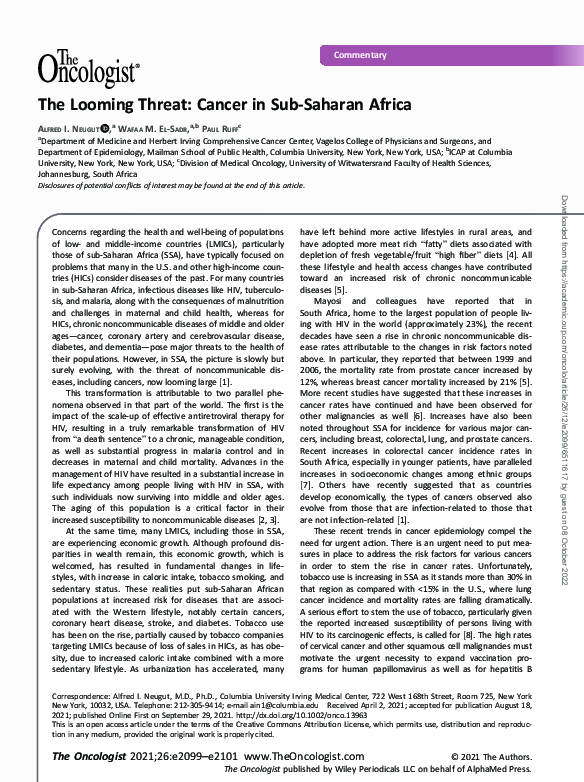 (PDF) The Looming Threat: Cancer in Sub-Saharan Africa
