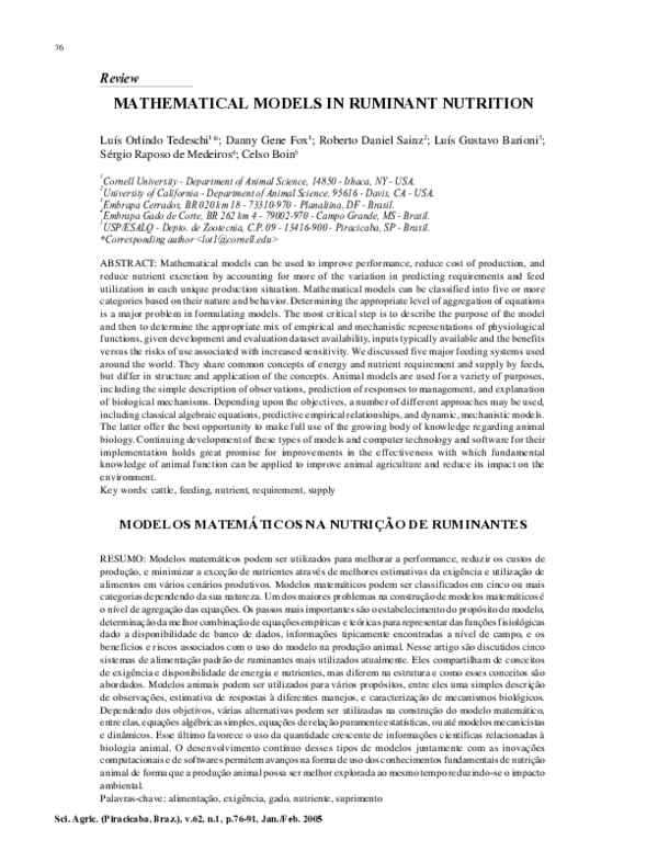 (PDF) Mathematical models in ruminant nutrition