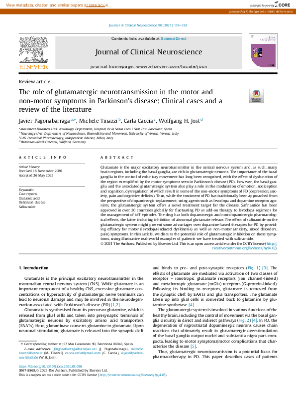 (PDF) The role of glutamatergic neurotransmission in the motor and non ...