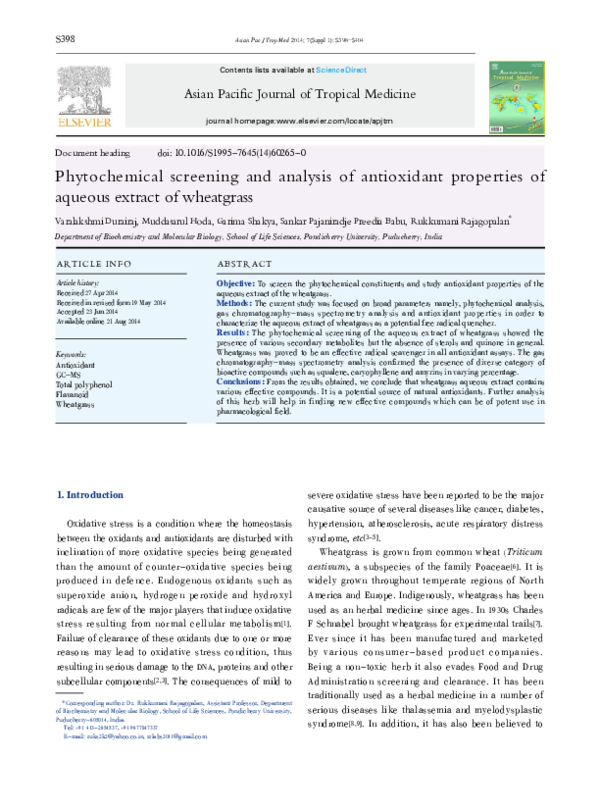 (PDF) Phytochemical screening and analysis of antioxidant properties of ...