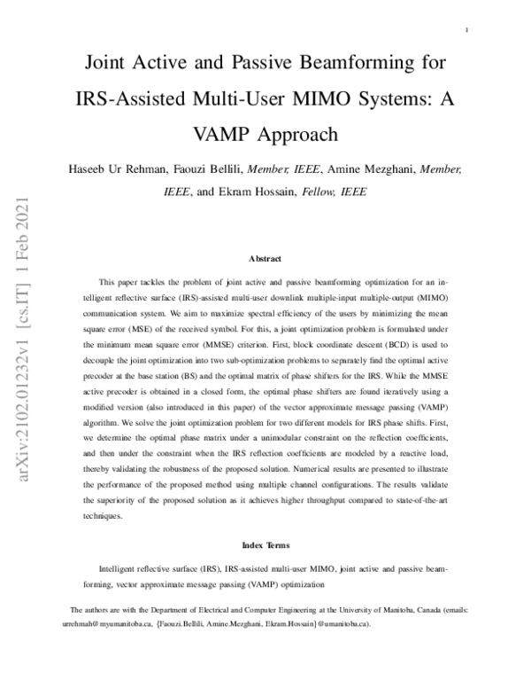 (PDF) Joint Active and Passive Beamforming for IRS-Assisted Multi-User ...