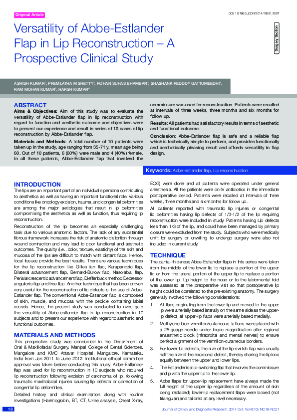 (PDF) Versatility of abbe-estlander flap in lip reconstruction - a ...