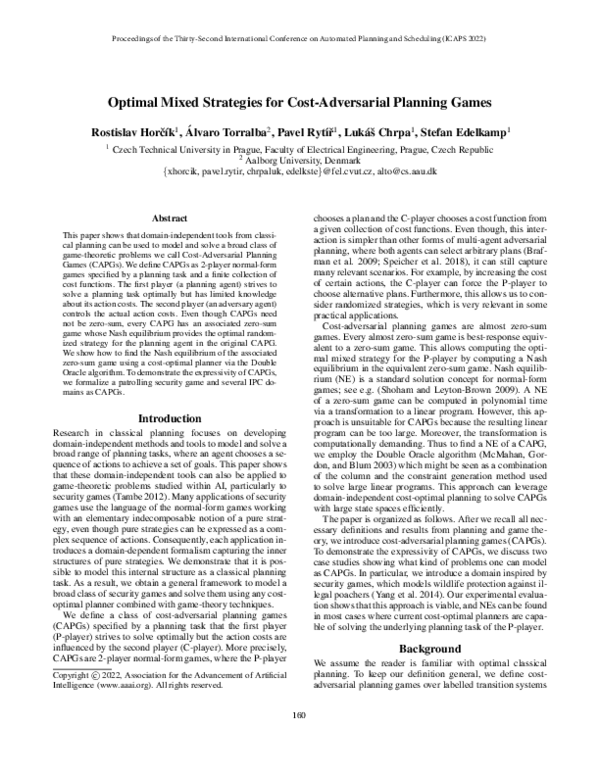 (PDF) Optimal Mixed Strategies for Cost-Adversarial Planning Games