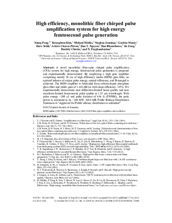 (PDF) High efficiency, monolithic fiber chirped pulse amplification ...