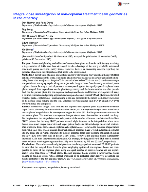 (PDF) Integral dose investigation of non-coplanar treatment beam ...