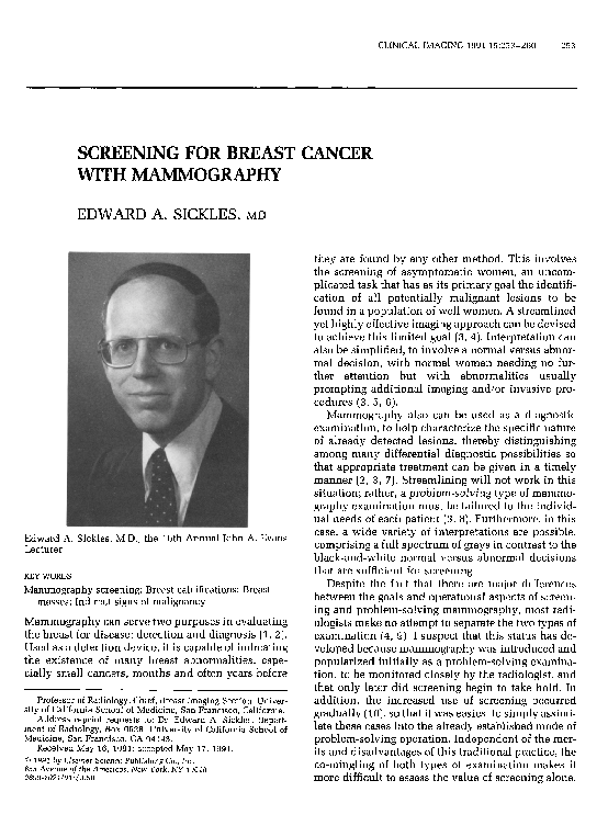 (PDF) Screening for breast cancer with mammography