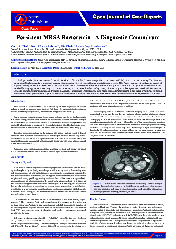 (PDF) Persistent MRSA Bacteremia - A Diagnostic Conundrum
