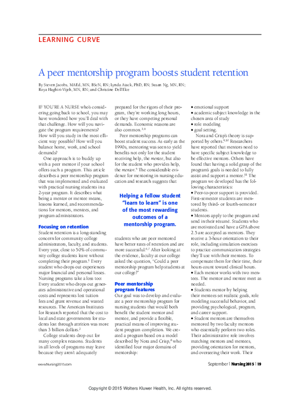 (PDF) A peer mentorship program boosts student retention