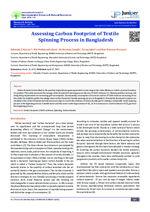 (PDF) Assessing Carbon Footprint of Textile Spinning Process in