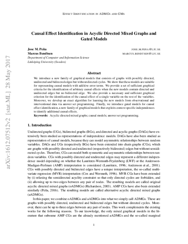 (PDF) Causal effect identification in acyclic directed mixed graphs and ...