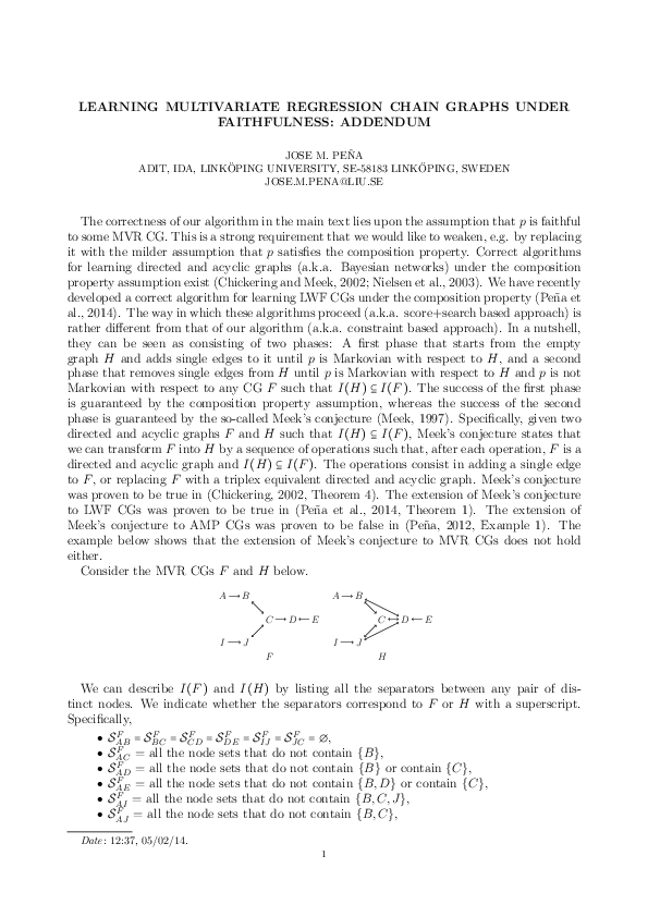 (PDF) J.M.: Learning Multivariate Regression Chain Graphs under ...