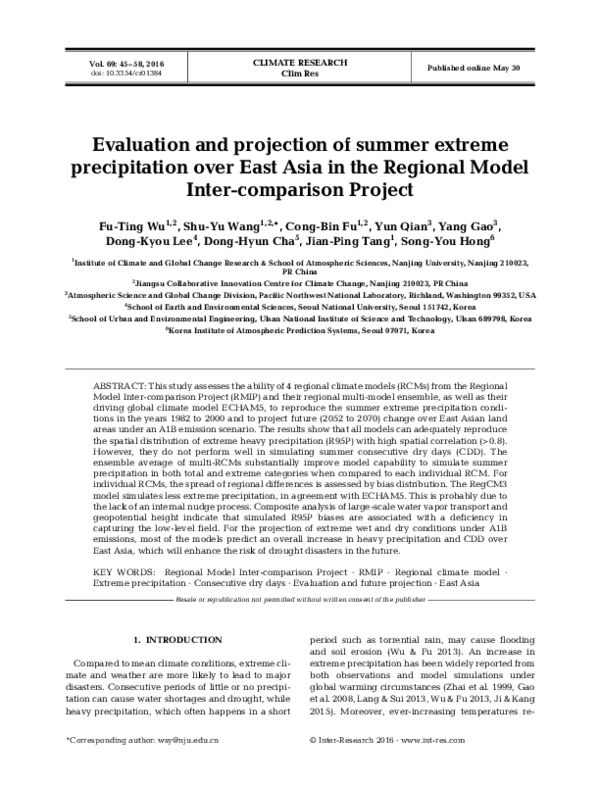 (PDF) Evaluation and projection of summer extreme precipitation over ...