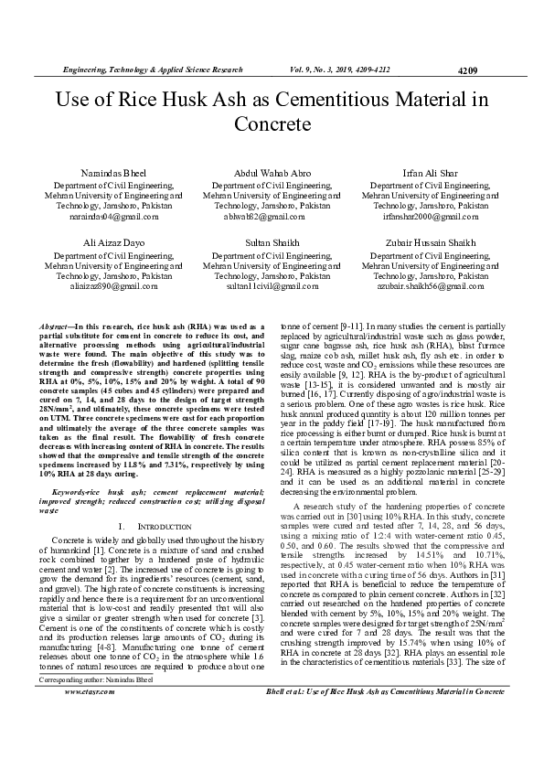 (PDF) Use of Rice Husk Ash as Cementitious Material in Concrete
