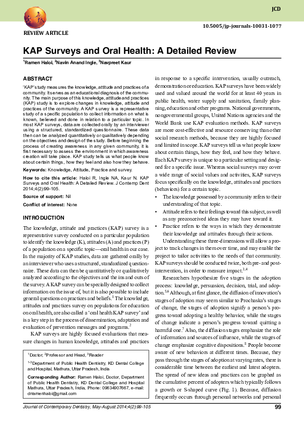 (PDF) KAP Surveys and Oral Health: A Detailed Review | navin ingle ...