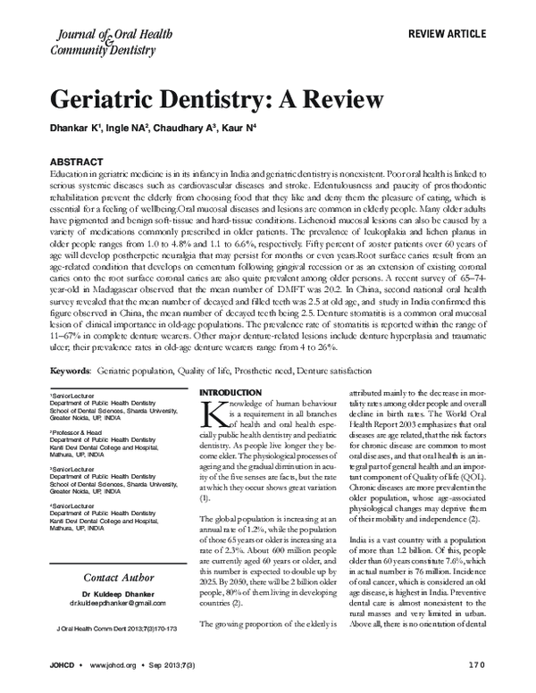 (PDF) Geriatric Dentistry A Review navin ingle Academia.edu