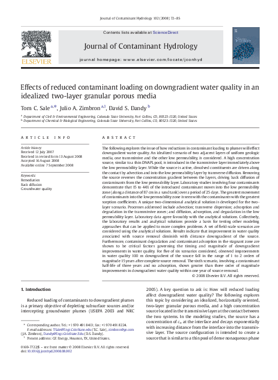 (PDF) Effects of reduced contaminant loading on downgradient water ...
