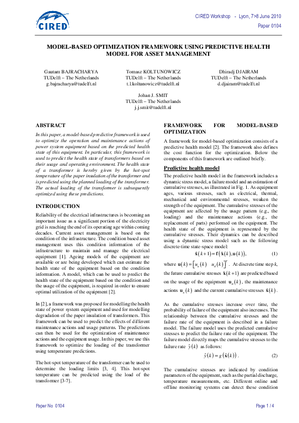 (PDF) Model-Based Optimization Framework Using Predictive Health Model ...