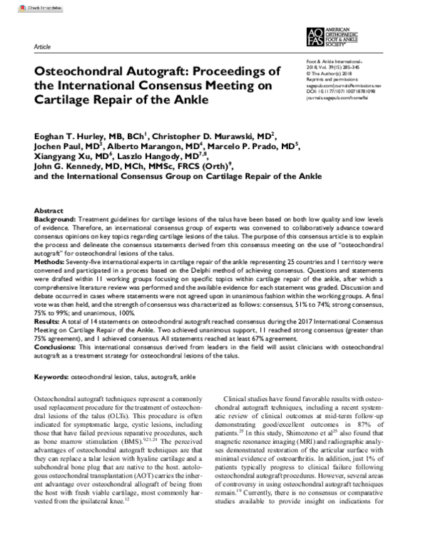 (PDF) Osteochondral Autograft: Proceedings of the International ...