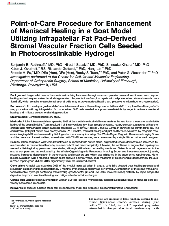 (PDF) Point-of-Care Procedure for Enhancement of Meniscal Healing in a ...