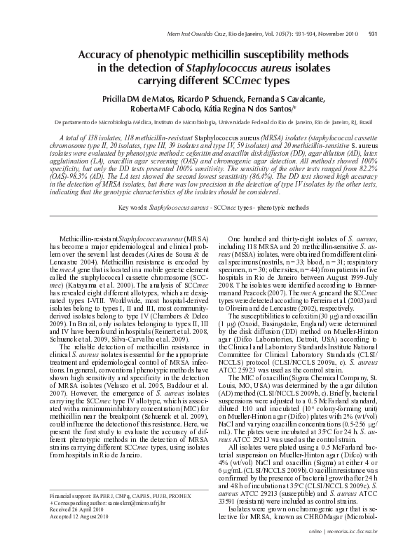 (PDF) Accuracy of phenotypic methicillin susceptibility methods in the ...