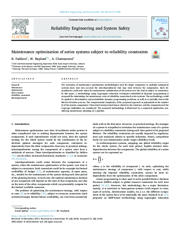 (PDF) Maintenance optimization of series systems subject to reliability ...